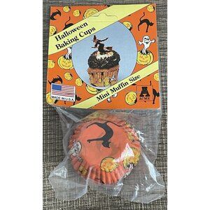 Vintage Halloween Mini Cupcake Muffin Liners Baking Cups Orange Ghosts ACME 75pk